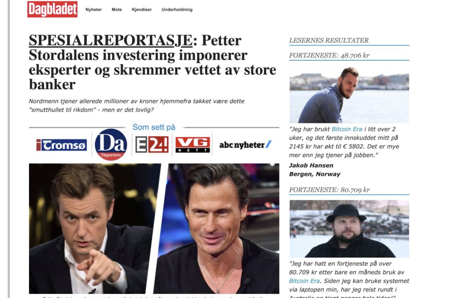 Petter Stordalen utnyttes i falsk Facebook-annonse. Petter Stordalen utnyttes i falsk Facebook-annonse.